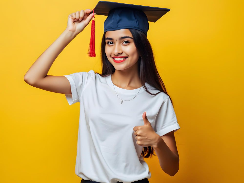 Girl smiling while wearing graduation cap
