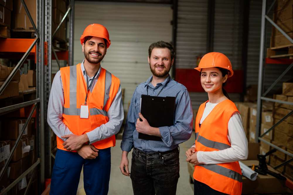 three workers smiling after finishing work